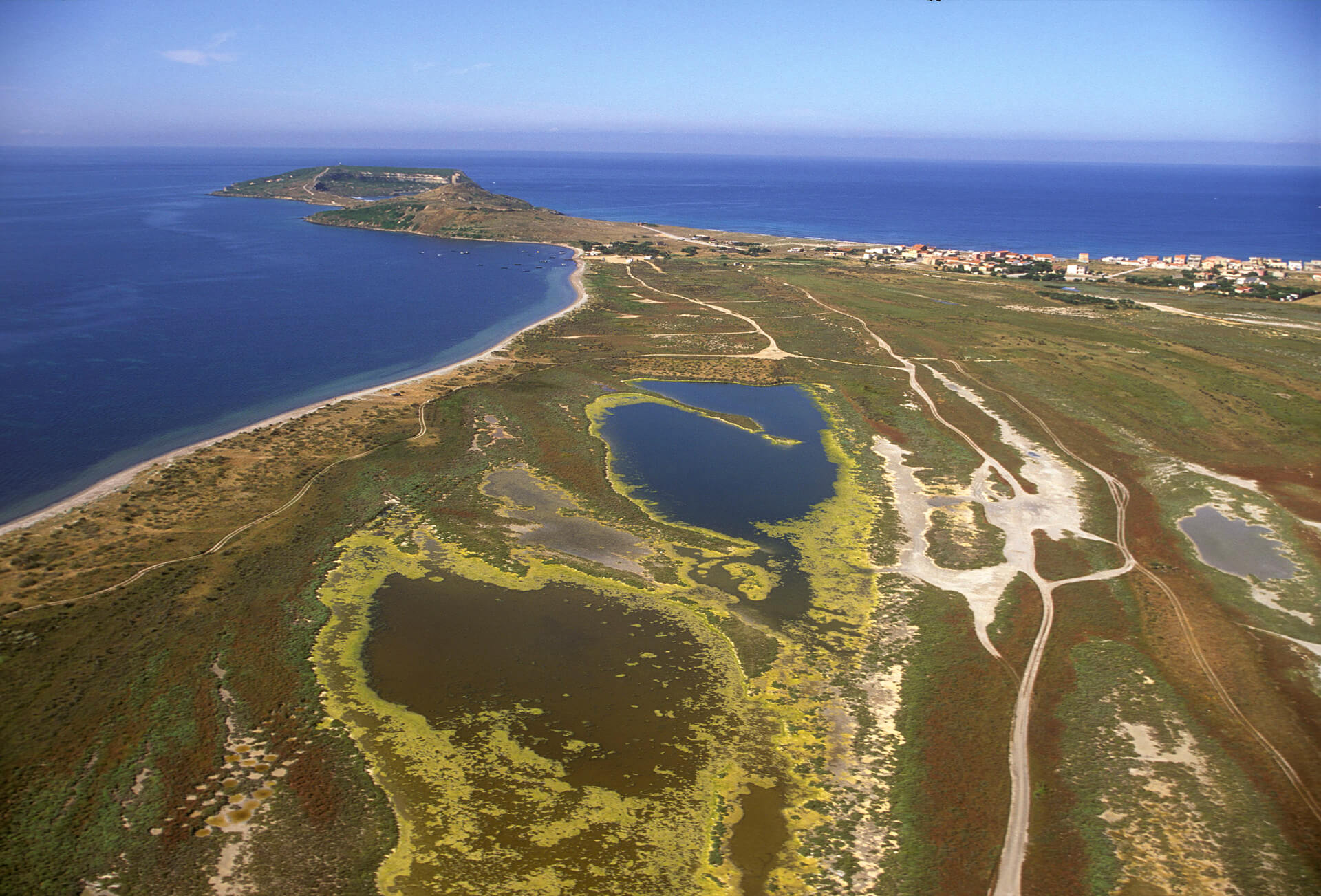 Aerial view of the temporary pools of the Mistras lagoon